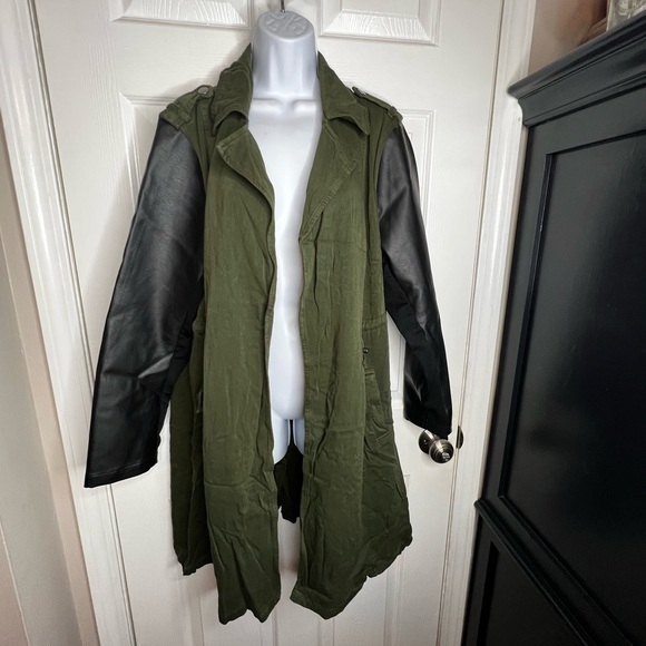 torrid Jackets & Blazers - Torrid 0 Twill Canvas Drawstring Jacket Green Olive Faux Leather Sleeve L 12
